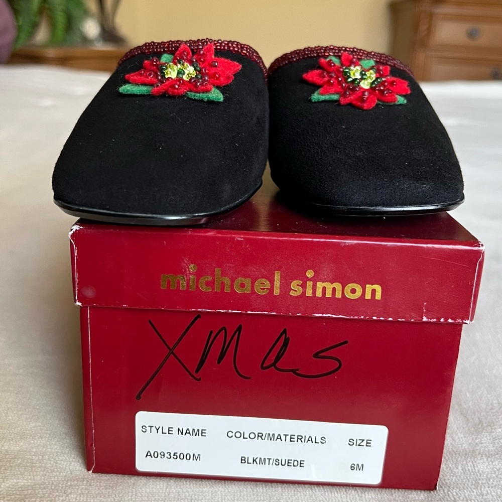 Michael Simon Black Suede Festive Slippers